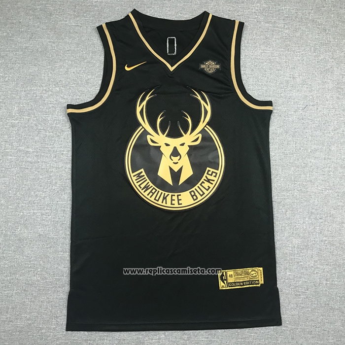 Camiseta Golden Edition Milwaukee Bucks Giannis Antetokounmpo #34 Negro